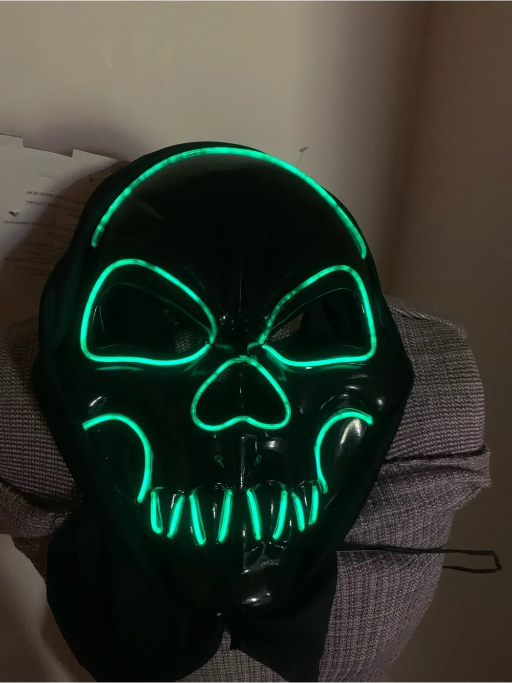 Black LED Neon Skull Mask - Green Glow